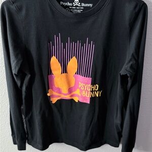 Psycho Bunny Black Long Sleeve Tee with Pink and Orange Design